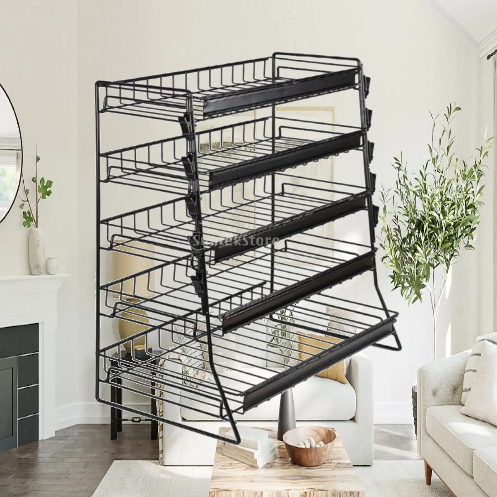 Snack Display Rack Slanted Wire Display Rack with Price Clips Countertop Organizer Space-Saving Metal for Retailers