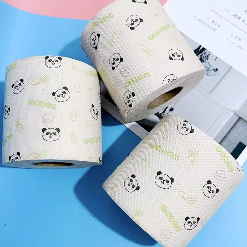 1 Roll Panda Print Tissue 4 Layer Strip Printing Paper Student Household Toilet Paper for Toilet Tissue