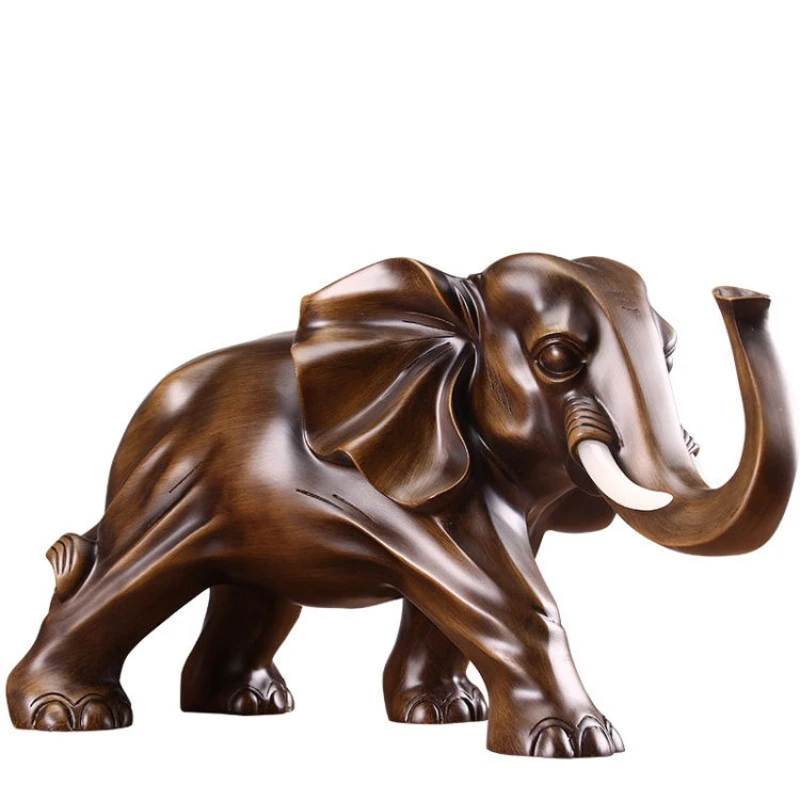 Wood Color Elephant Figurines Resin Crafts 2021 Estatuas De Elefante Home Office Desktop Decor Antique Elephant Statues