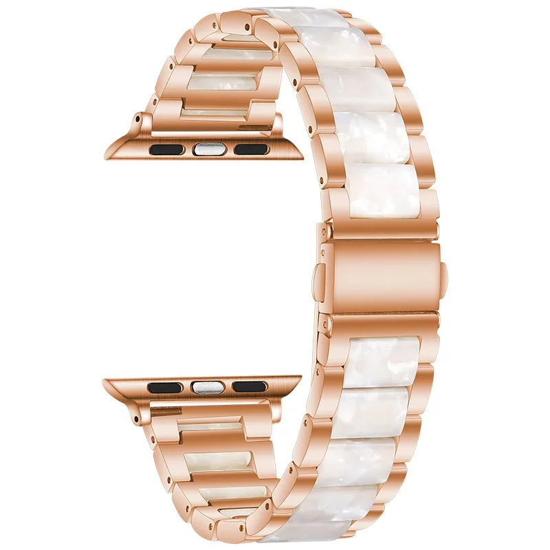 Stainless Steel Woman Watch Bands For Apple Watch Series 7 6 SE 5 Resin Strap 42 40 44 41 45mm Bracelet Loop For iwatch Wrist