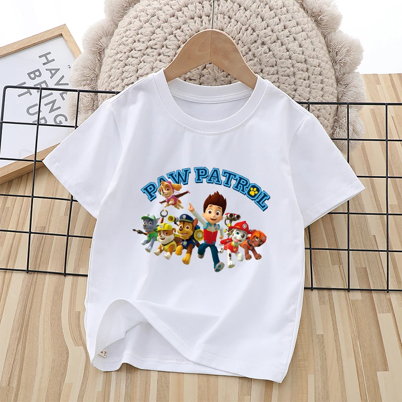 

Детская футболка с короткими рукавами PAW Patrol, пуловер с принтом Chase Skye, летние дышащие повседневные хлопковые топы для мальчиков и девочек, подарки
