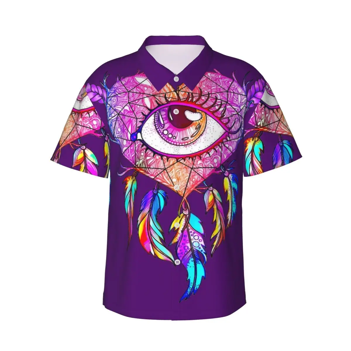 Dream Catcher Vacation Shirt Heart Print Hawaiian Casual Shirts Male Vintage Blouses Short-Sleeve Streetwear Graphic Clothing