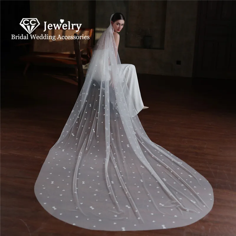 CC Veils for Women Wedding Hair Accessories Bridal Headdress Engagement Jewelry Single Tier Cut Edge Gift Cathedral Veil V873