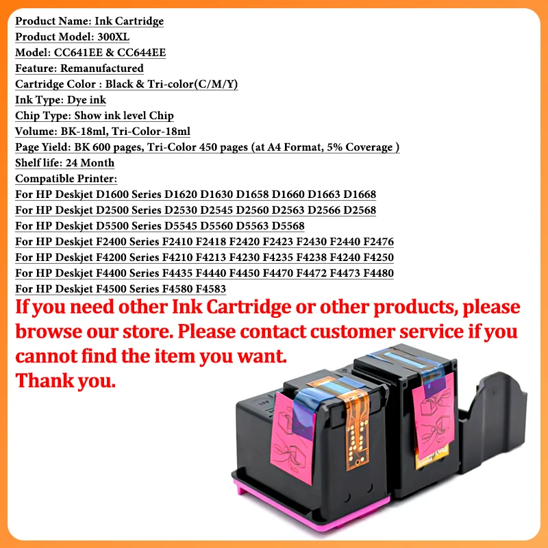 2PCS/1-2 SET 300XL Ink Cartridge For HP300XL HP Deskjet F4280 F4580 D2560 D2660 D5560 Envy 100 110 120 Photosmart C4680 Printer
