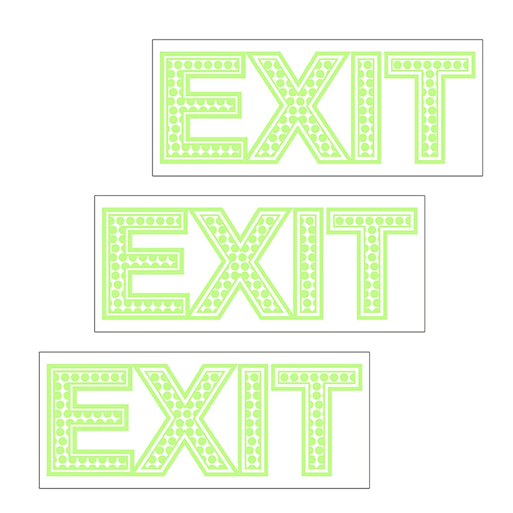 

3pcs Exit Sign Stickers Night Luminous Wall Decals Green Fluorescent Pet Material Smooth Walls EXIT Warning Signs