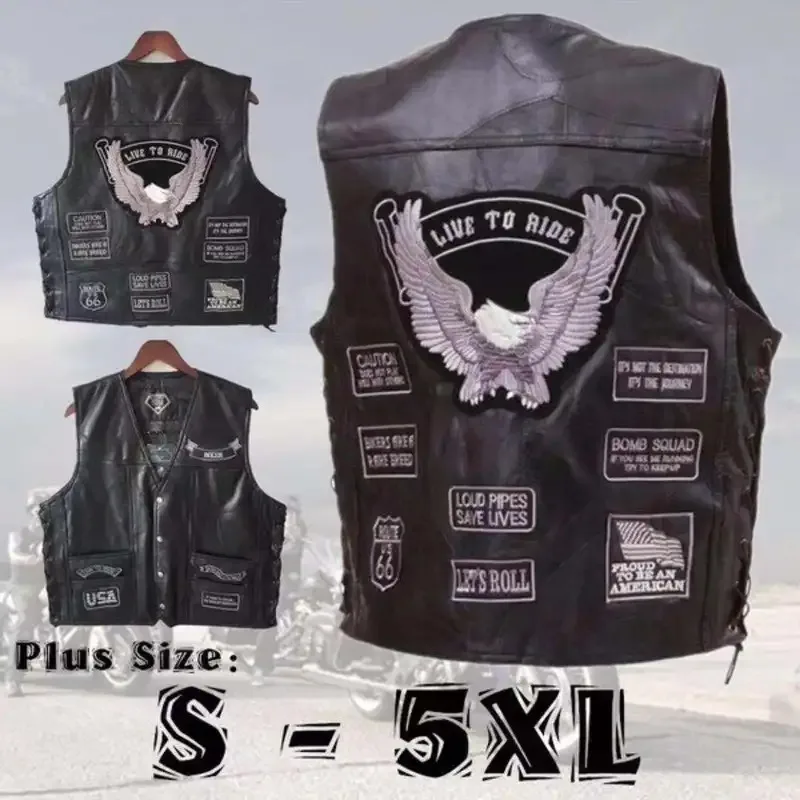 

A2025 New Style Harley Motorcycle Riding Men's Vest Shoulder PU Leather Dark Series Embroidered ★ HAxiba.