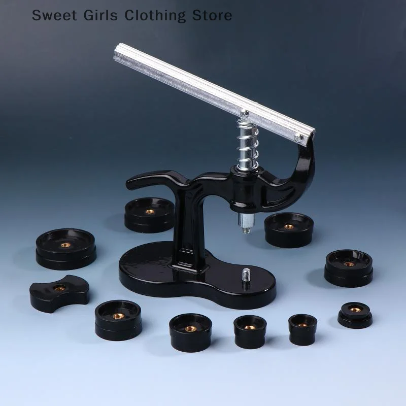 1 مجموعة أداة الضغط لإصلاح الضغط ساعة الظهر أقرب أدوات الساعاتي حافظة أدوات يدوية من الزجاج الكريستالي