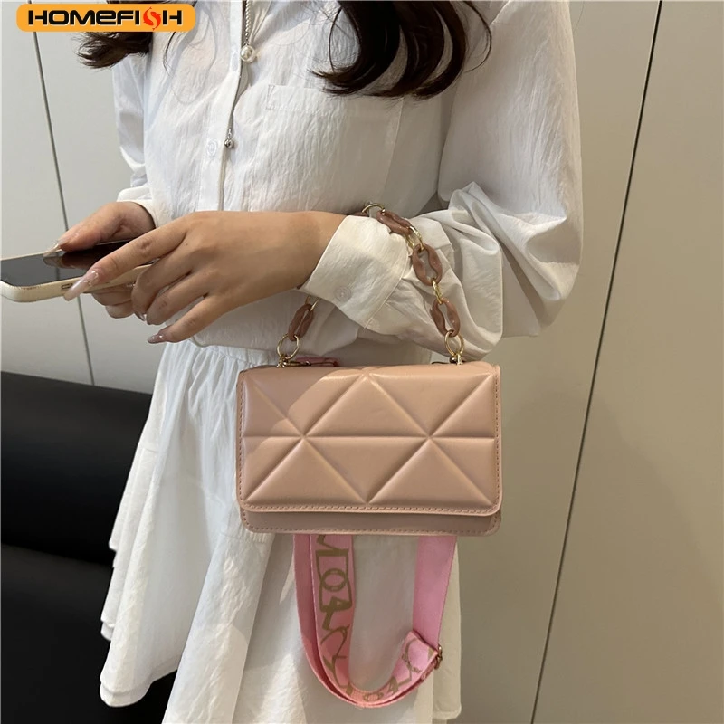 HOMEFISH New Women\'s Plaid Crossbody Bag, Korean Style Solid Color Shoulder Small Square Bag, Fashionable and Versatile Commute