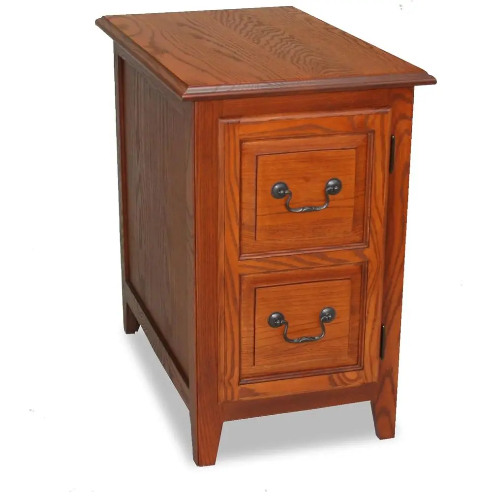 Solid Wood Storage End Table for Living Rooms, Medium Oak Finish, Ideal for Small Spaces