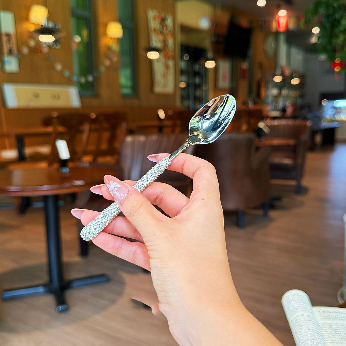 Bling Diamond Small Silver Spoon Stainless Steel Soup Spoon Multi-purpose Tableware Dessert Seasoning Coffee Cake Dinner Spoon