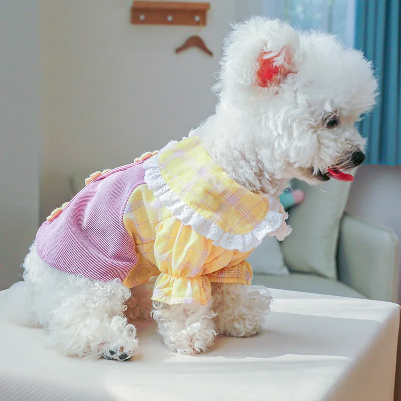 1PC Pet Clothing Cat Spring/Summer Thin Yellow Purple Spliced Pet Collar Princess Dress Suitable for Small and Medium sized Dogs