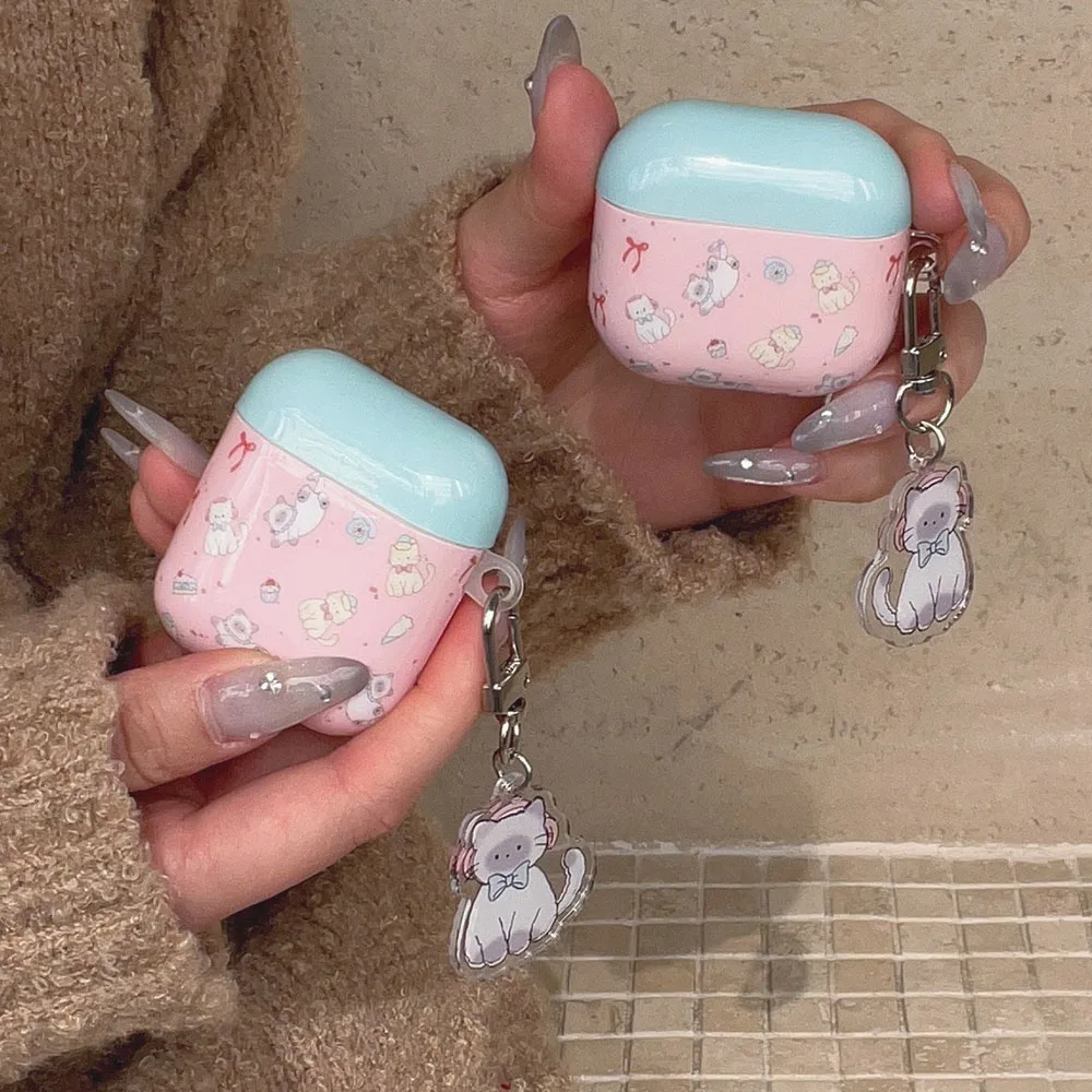 حافظة لأجهزة AirPods 4 ANC Pro 2 كارتونية على شكل قطة مع فيونكة بلوتوث ملحقات سماعات الأذن غطاء لسماعات AirPods 1 2 3 4th حافظة ناعمة سلسلة مفاتيح