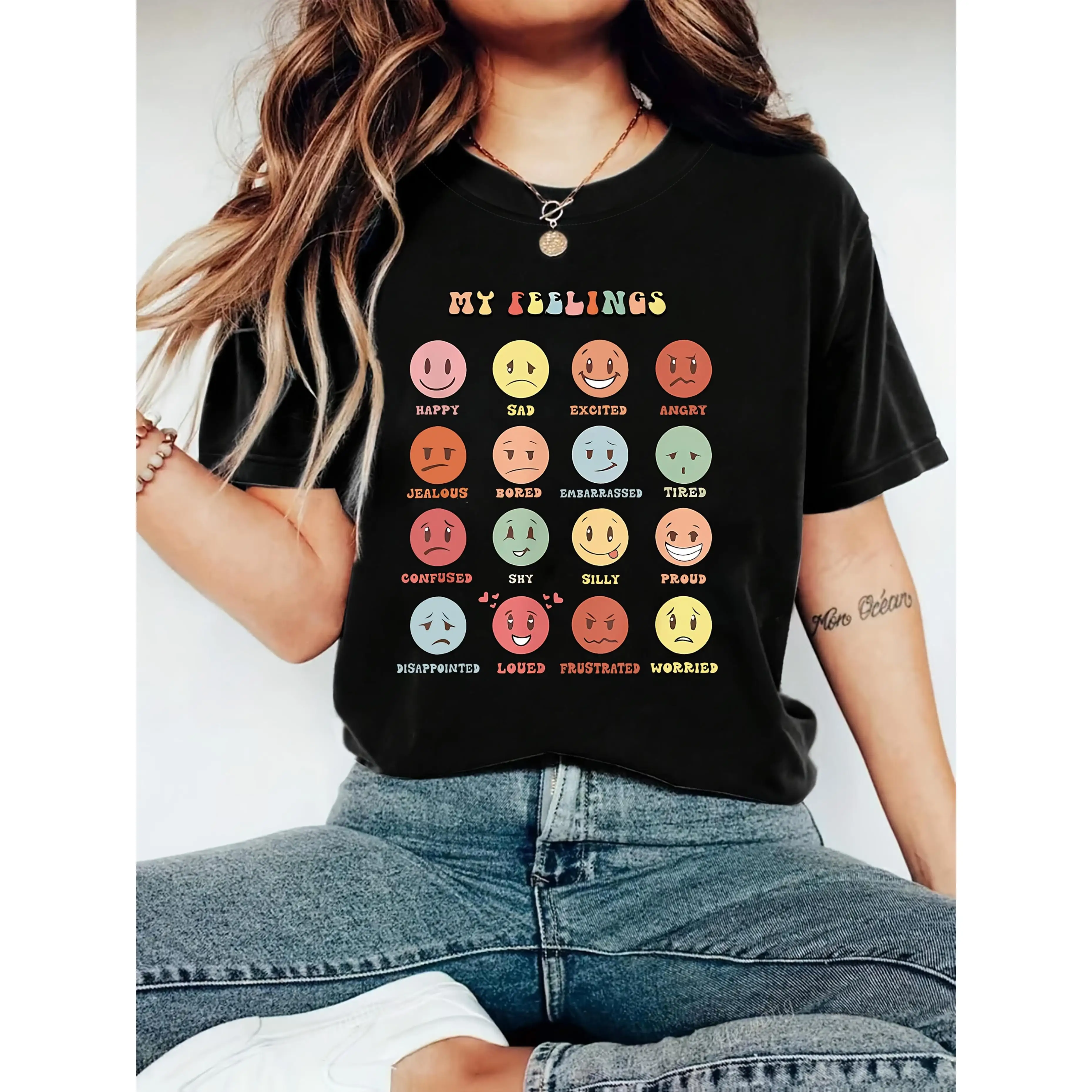 

Emotions And Feelings Vocabulary, All Feelings Are Good Graphic Print T-shirt, Short Sleeve Round Neck Summer And Spring Casual