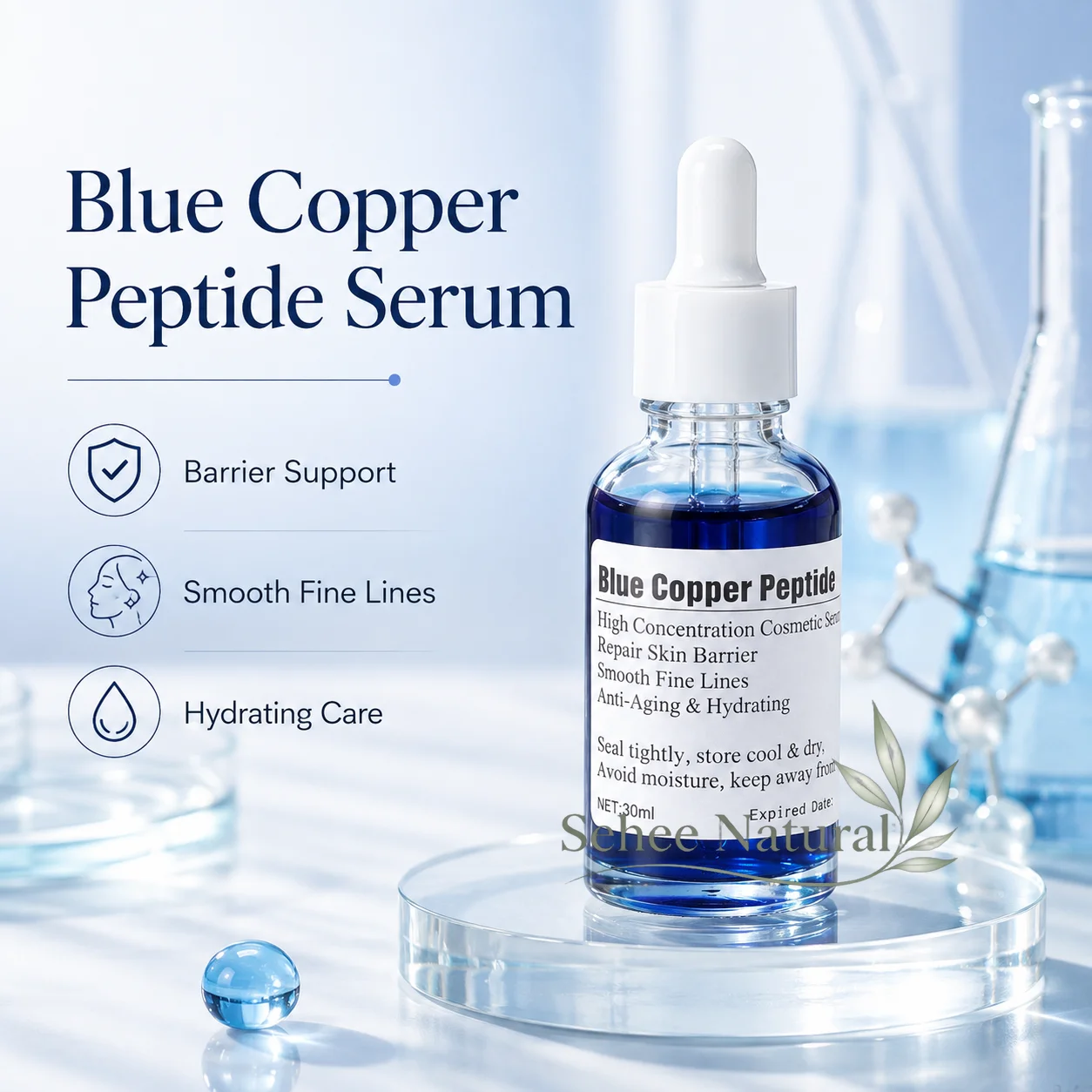 Blue Copper Peptide Serum Copper Tripeptide-1 Facial Essence Hydrating Skin Barrier Support Firming Skin Care Anti Aging 30ml