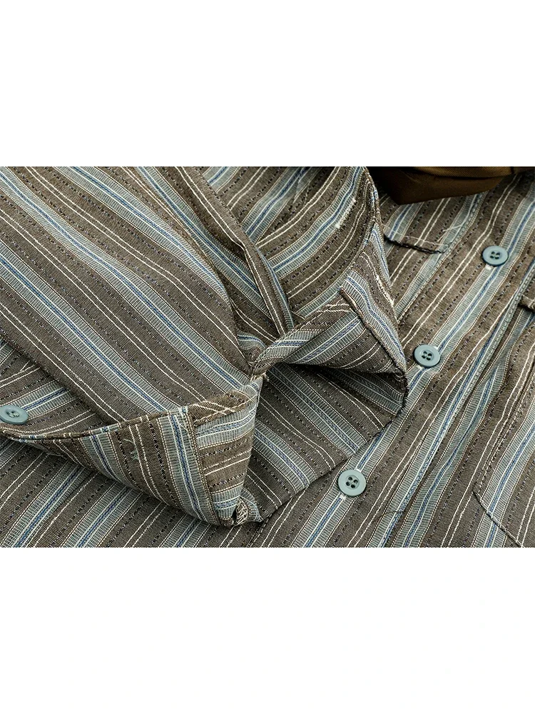 Women Striped Shirts Blouses Vintage Harajuku 90s Aesthetic Y2k 2000s Elegant Polo-Neck Long Sleeve Shirts 2000s Clothes Autumn