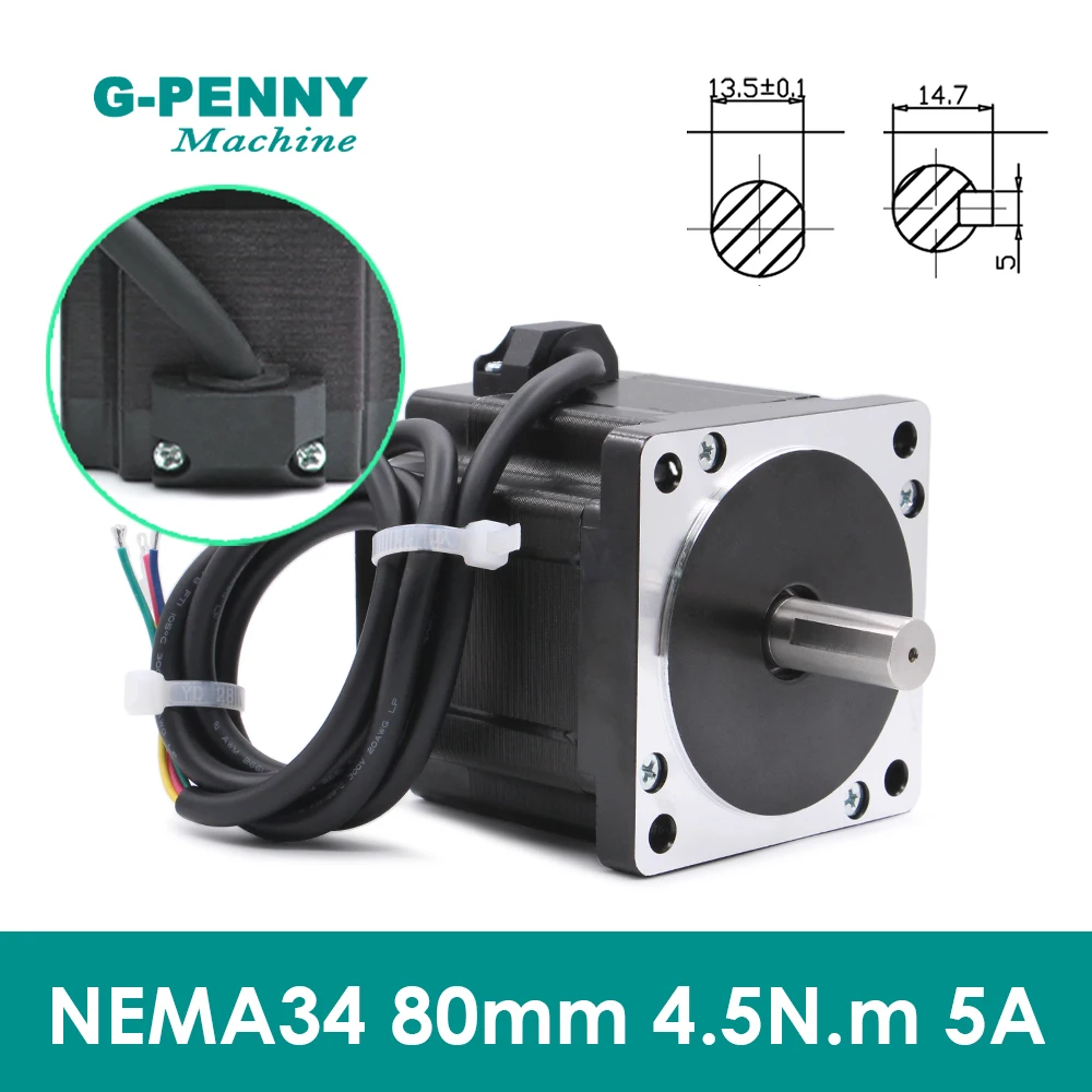 

NEMA 34 CNC stepper motor 86x80mm 4.5N.m 5A D14mm Nema34 stepping motor 570Oz-in for CNC engraving machine and 3D printer!