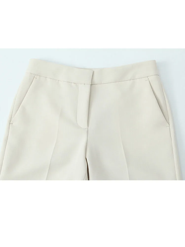 HH أزياء المرأة طويلة الأكمام زر مع حزام البدلة سترة عالية الخصر ضئيلة س الرقبة سستة جيوب السراويل الصلبة 2 قطعة مجموعة #6