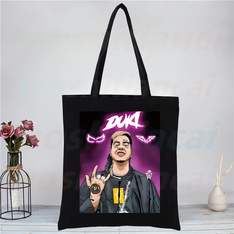 Duki Rapper Canvas sacos para mulheres, Shopper Shoulder Bag, designer bolsas, sacola de compras, casual, mercearia, personalizável