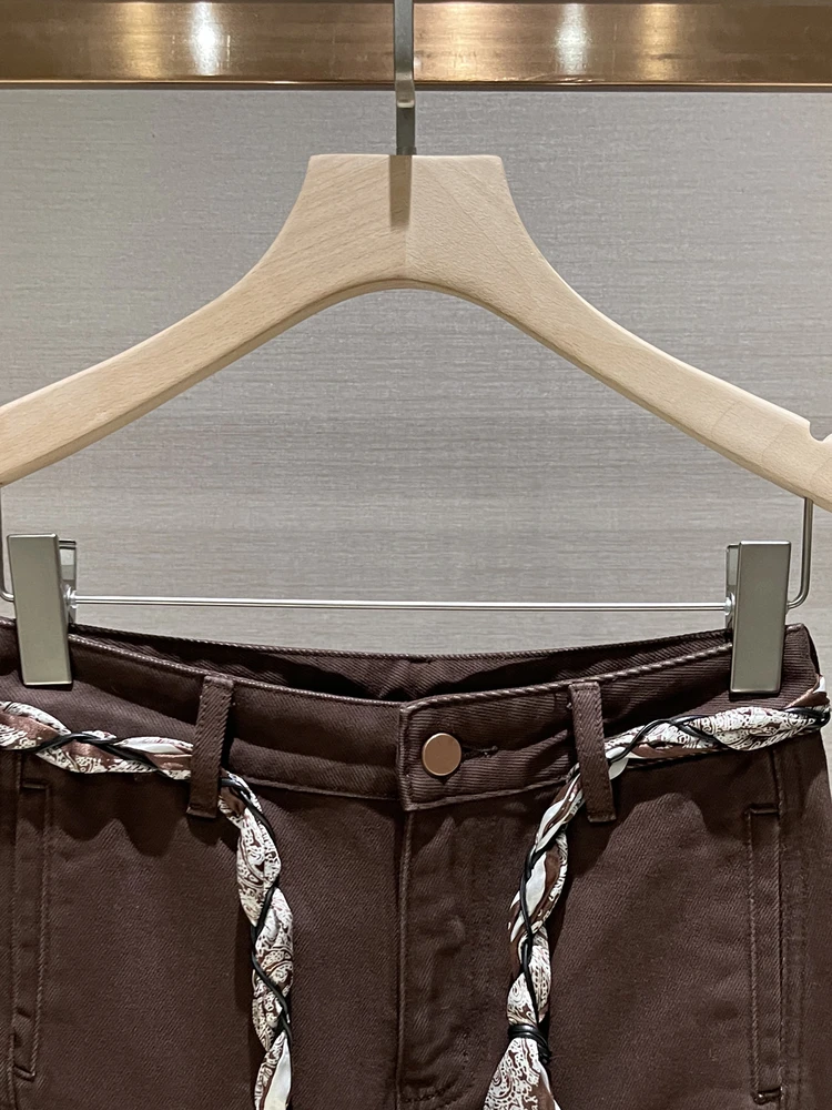 Ce Brown High Waist Wide Leg Jeans Women's Casual Slimming Fce Denim Pants Commute Sle Pure Color Button Detail