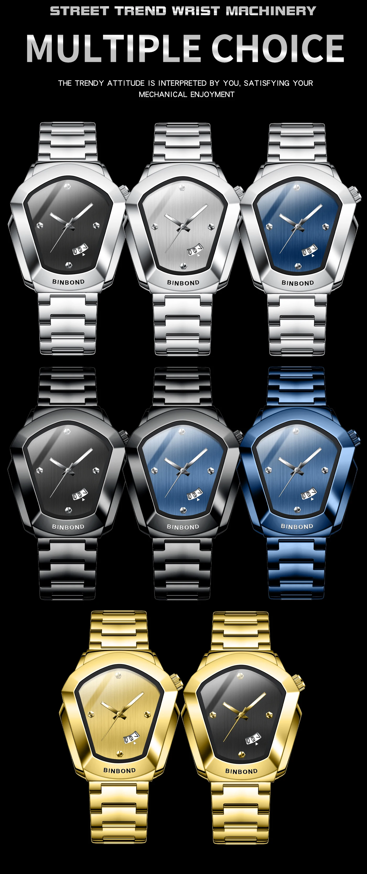 BINBOND New B760 Fashion Machine Model Men's Quartz Watch Waterproof Night Light Calendar Business Men's Quartz Watch 2025