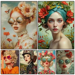 Diamond Mosaic Embroidery Beautiful Woman With Glasses Flower Diamond Painting Full Square Round Rhinestones Cross Stitch Art