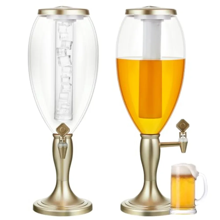 

2 Pack 5L/169oz Beer Dispenser with Ice Tube for Mimosa Margarita Champagne Tower Spigot Drink Server Gold Party Home Bar Oktob