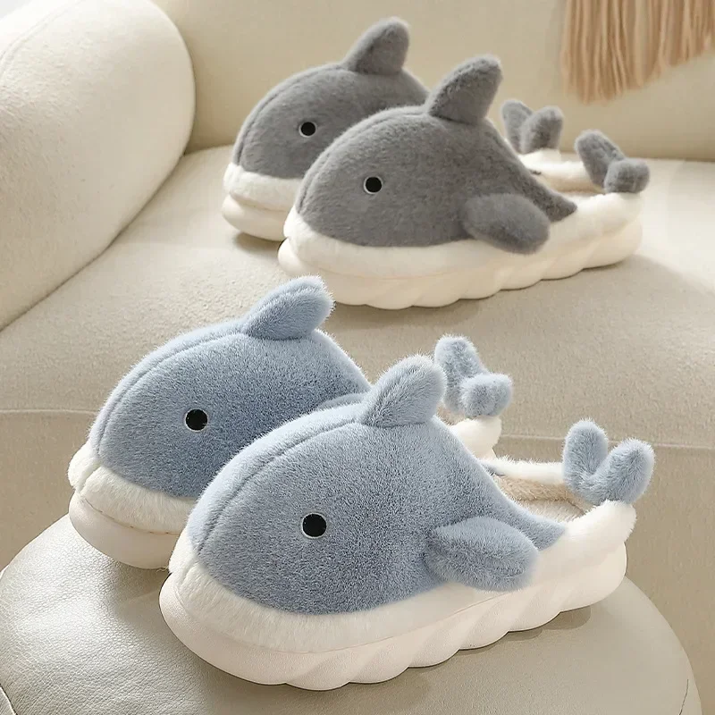 Winter Warm Fuzzy Home Shark Slipper Women Cartoon Funny Fur Plush Non Slip Indoor Lazy Lovely House Room Shoe Men Male Female