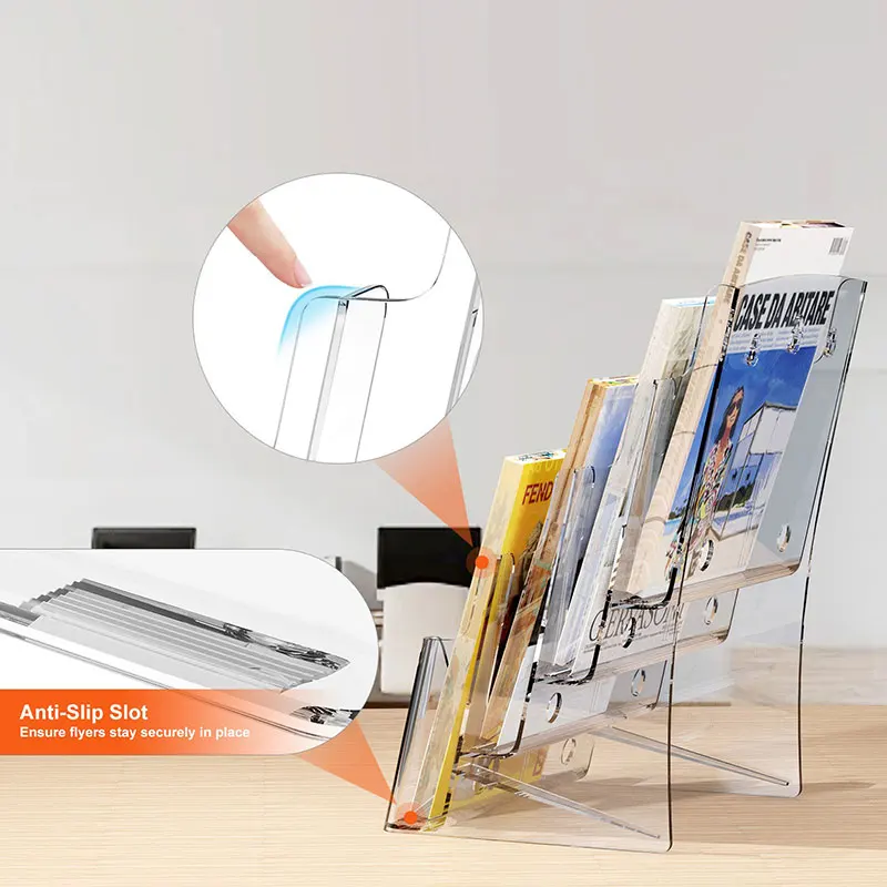 رف عرض كتيب أكريليك بزوايا مستديرة ناعمة - حامل كتيبات تجاري حديث وبسيط عالي الجودة