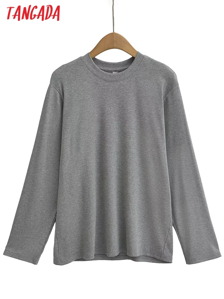 Tangada 2024 Women Soft Loose Long T Shirt Long Sleeve Female Shirt Top 2B45