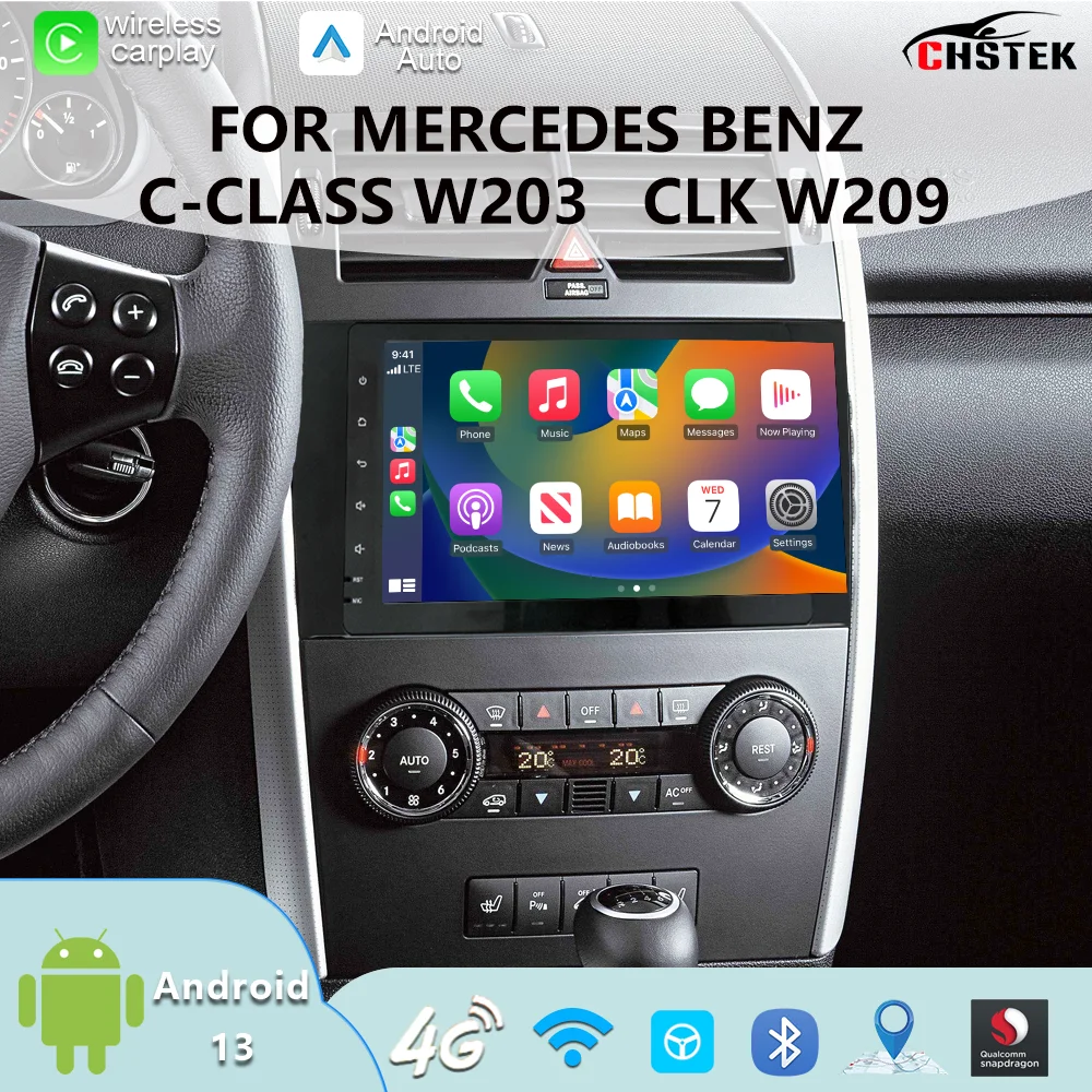 

CHSTEK Wireless CarPlay Car Stereo For Mercedes Benz C-Class W203 W209 2005 CLK C209 Navigation Bluetooth WiFi GPS Android 13