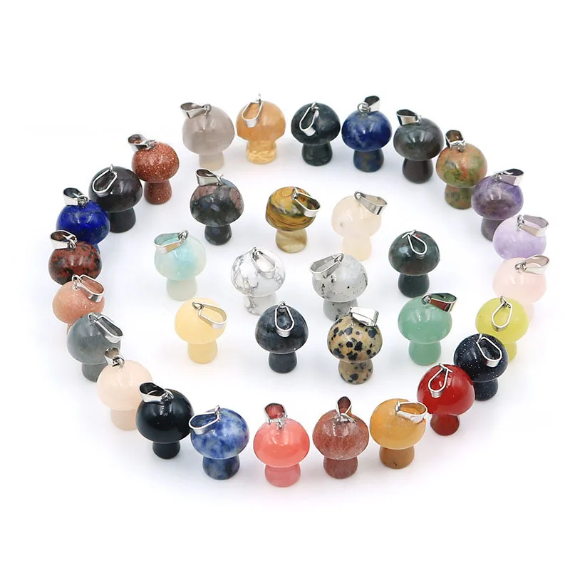 20pcs/ Bag Fashion Natural Gem Stone Quartz Healing Crystal Stone Amethyst Mushroom Pendant Charms for Jewelry Making