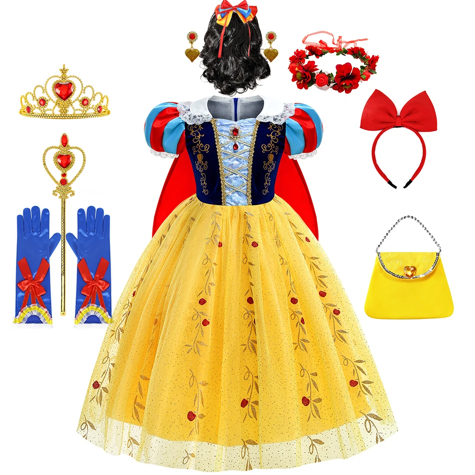 Girls Snow White Princess Dress Halloween Party Cosplay Outfits Kids Deluxe Sequin Costume With Cloak Birthday Surprise Gift