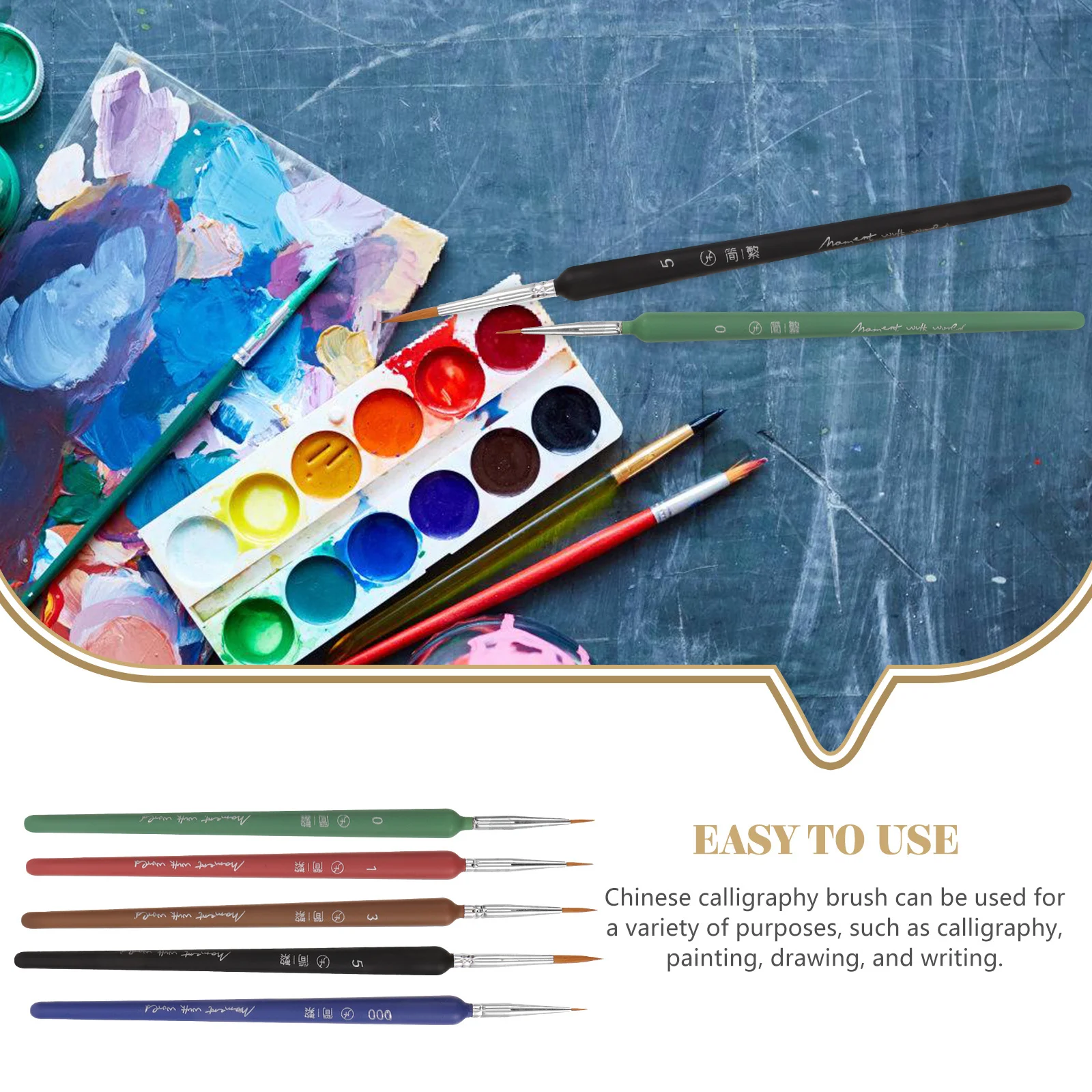 

5Pcs Chinese Calligraphy Brush Set Traditional Ink Painting Pens for Beginners Art Drawing Calligraphy Supplies