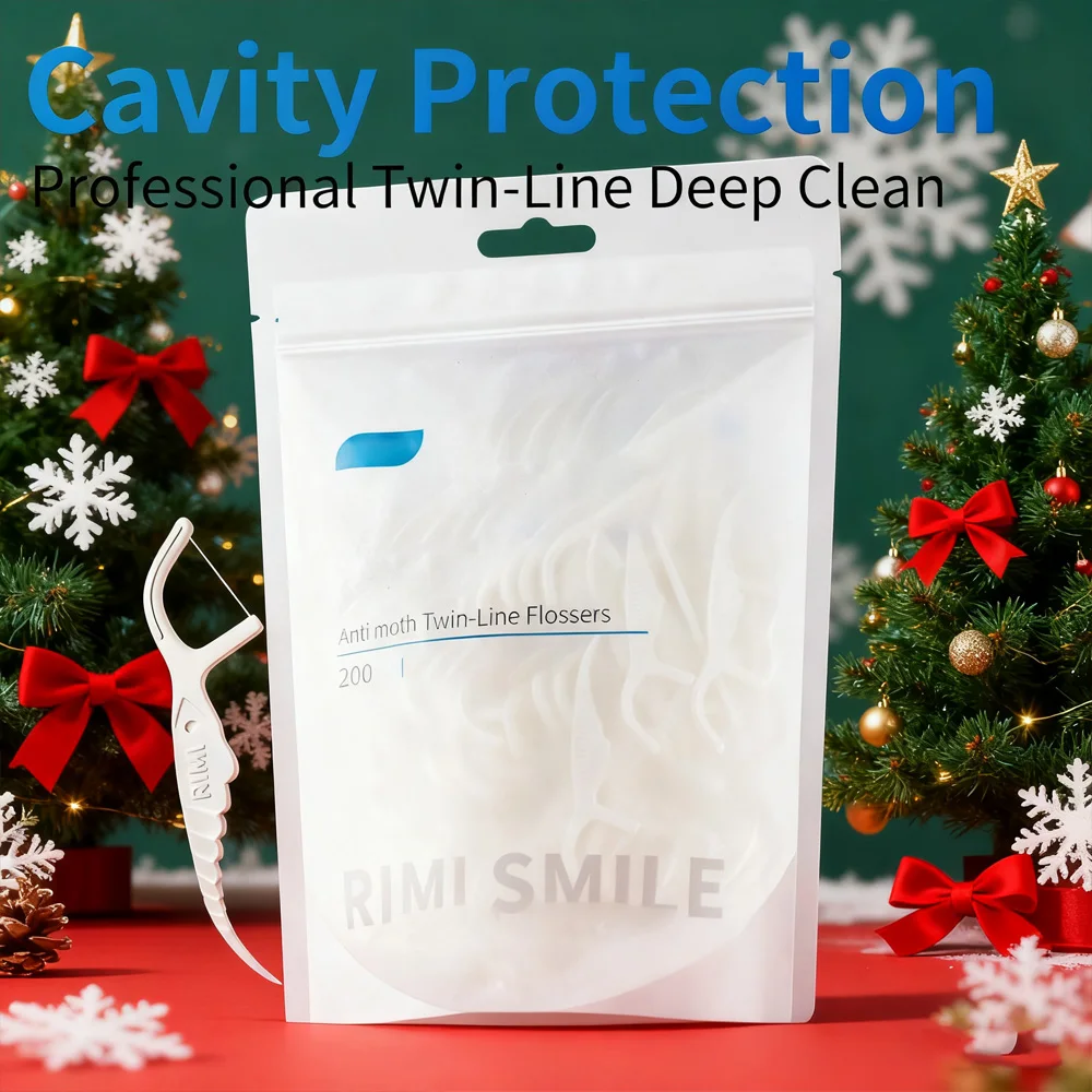 Double Line Dental Floss Stick, Disposable, Flossers for Festive Season, Oral Care, 200Pcs