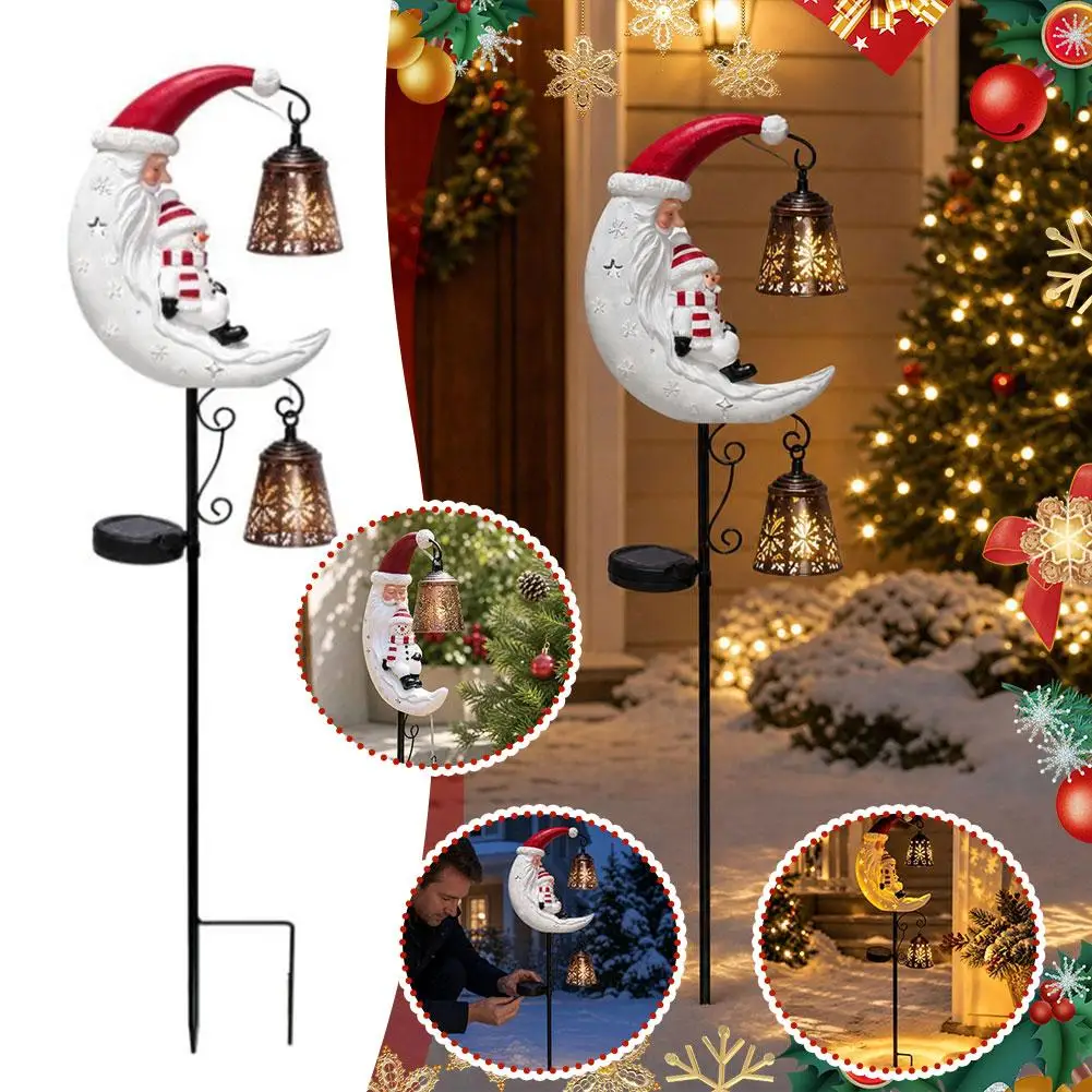 Christmas Solar Powered Stake Light Santa Snowman Moon Ornament Weatherproof Outdoor Decoration for Garden Lawn Yard Light