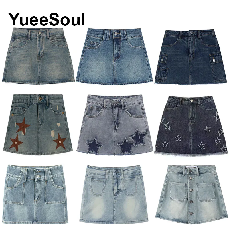 

Blue Denim Skirt A-Line High Waist Mini Skirt 2024 New Summer Y2K 2000s High Street Sexy Kawaii Cute Skirts for Women