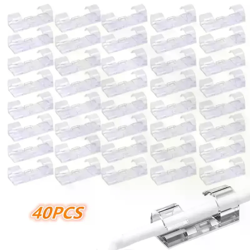 40Pcs No Drilling Cable Clip Organizer Drop Wire Holder Cord Management Self Adhesive Cable Manager Fixed Clamp Supply Kit