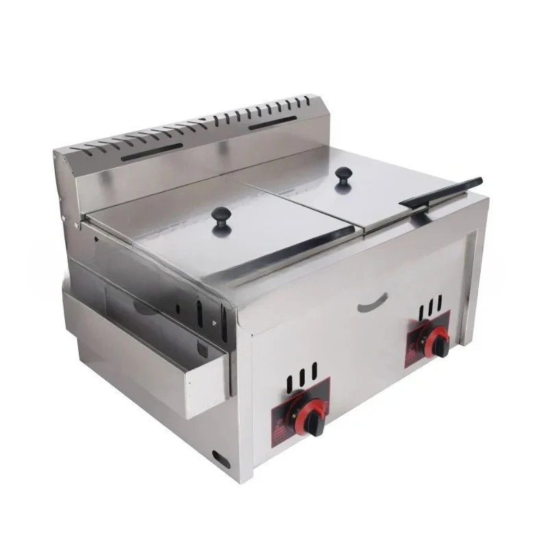 

Commercial Gas Double Cylinder Double Sieve Fryer French Fries Fryer Snack Machine Stall Fried Chicken Stove