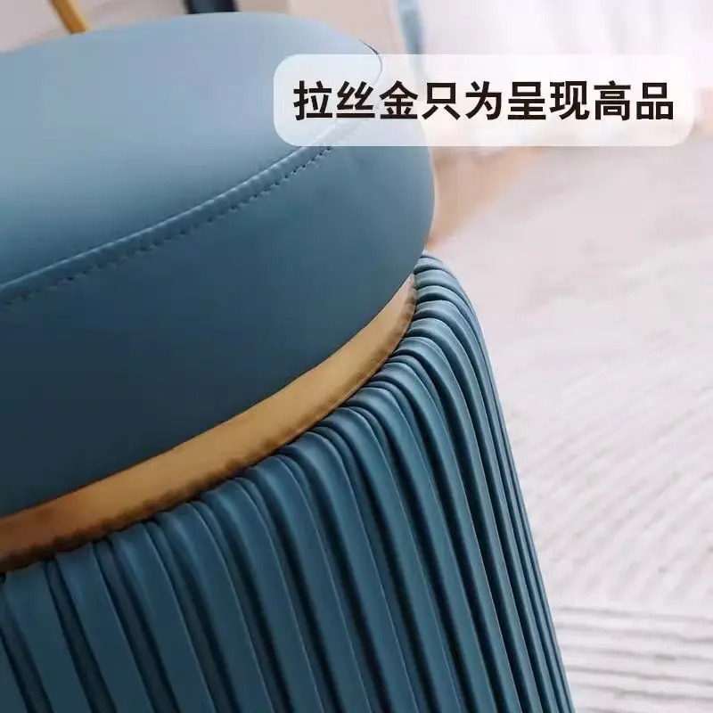 Bedroom Makeup Small Round Bench Light Luxury Low Bench Household French Sitting Pillars Leather Stool Small Soft Bag