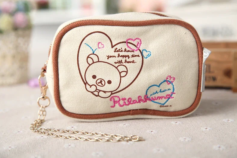 Rilakkuma Mini Clutch Bag Canvas Cute Kawaii Coin Purse Key Wallet Women Cartoon Anime Coin Holder Pouch Small Storage Bag