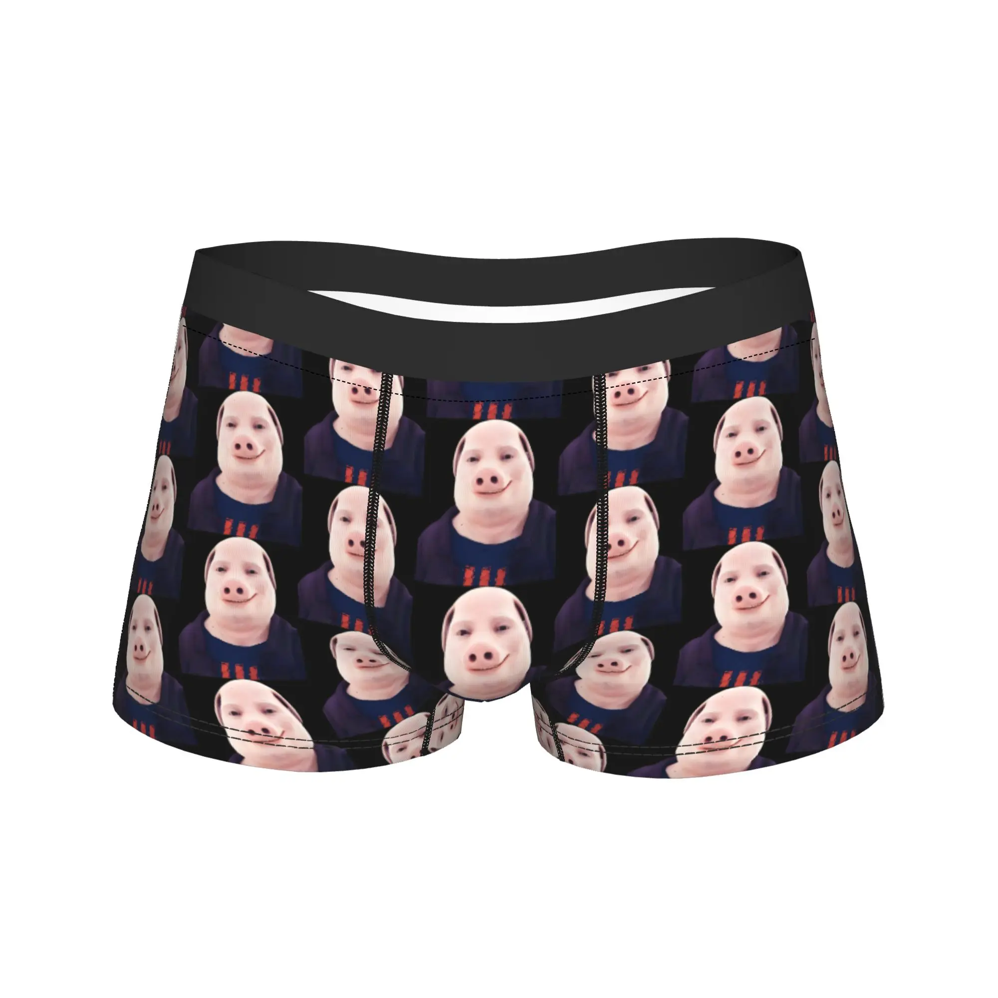 Men John Pork Smiling Pig Head Long Underwear  Humor Boxer Briefs Shorts Panties Male Mid Waist Underpants Plus Size