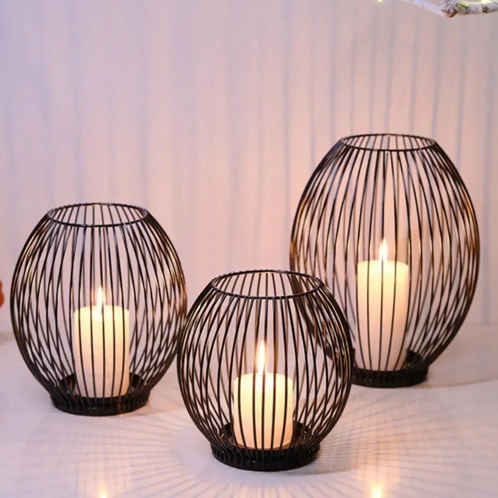 Vintage Style Candle Holder Vintage Metal Wire Cage Candle Holder Hollow Out Tea Light Lantern Fireplace Mantel Pillar