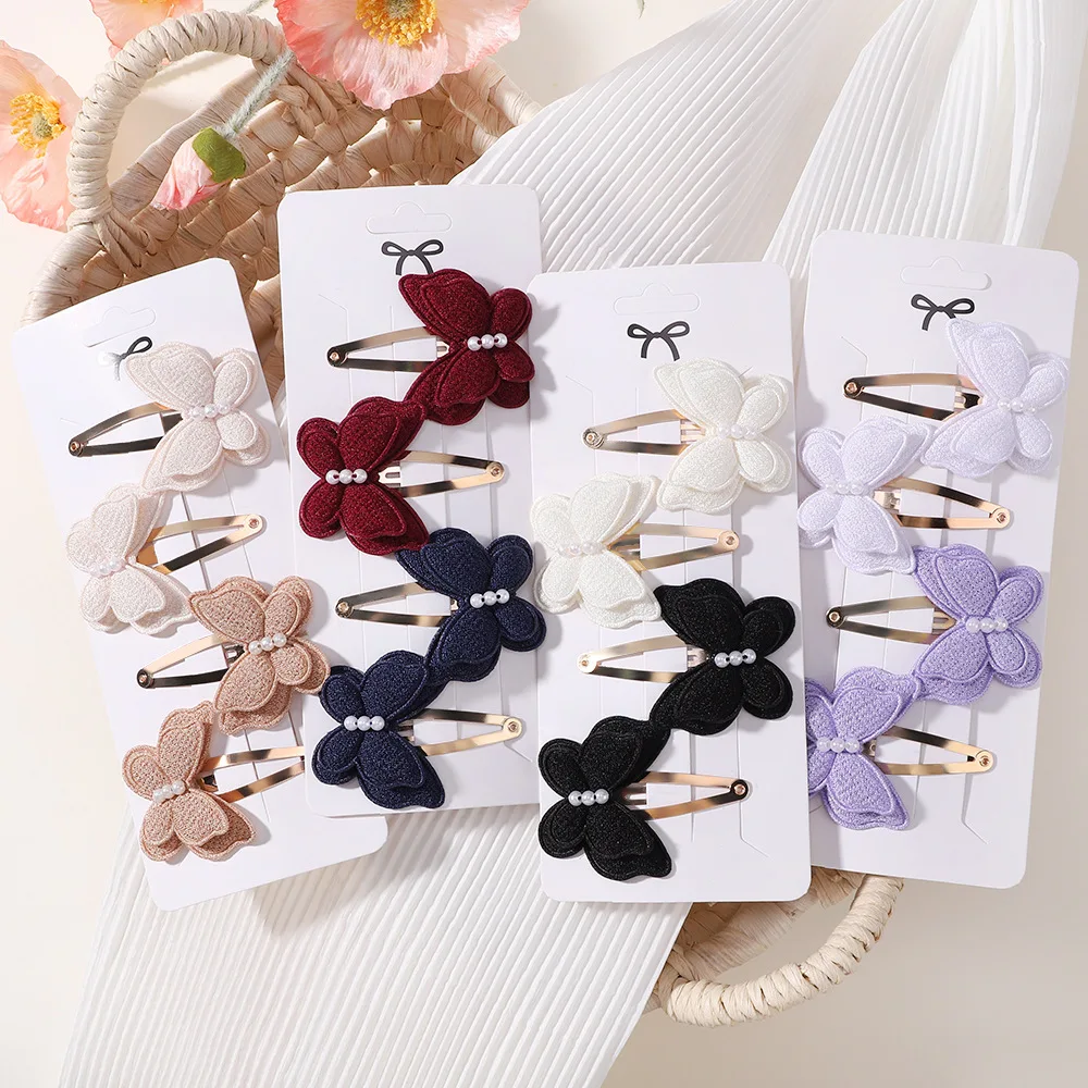 Afbeelding 3: 4 stks/set Vlinder Haar Clip Set voor Meisjes Dubbellaags Boog Leuke Pony Haarspeld Katoen Veilig Kids Baby Haaraccessoires set
