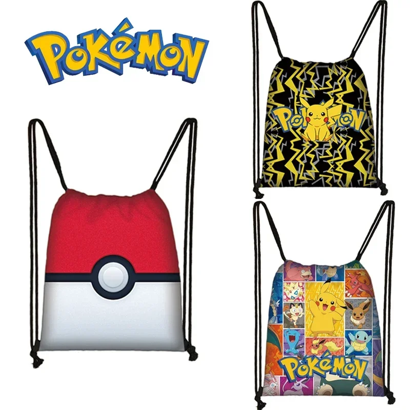 Pokémon kreskówka śliczny nadruk torba ze sznurkiem torba do przechowywania plecaki Anime plecak z wzorem Pikachu chłopcy torby na prezent na