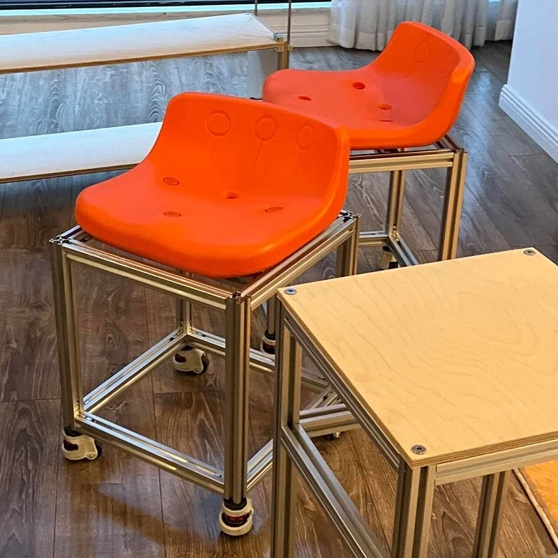 Cafe aluminum high chair removable bar stool milk tea shop bar table aluminum high stool backrest small chair