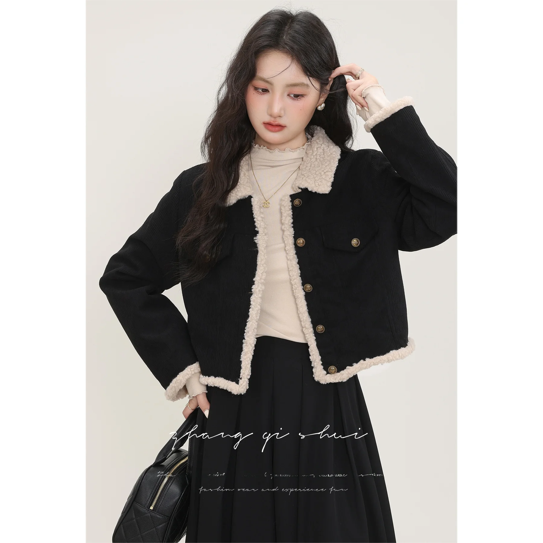 

Женская вельветовая куртка Bla, повседневная, универсальная, с мехом ягненка, осенне-зимняя, новая, для повседневной носки, свободного кроя, длинная