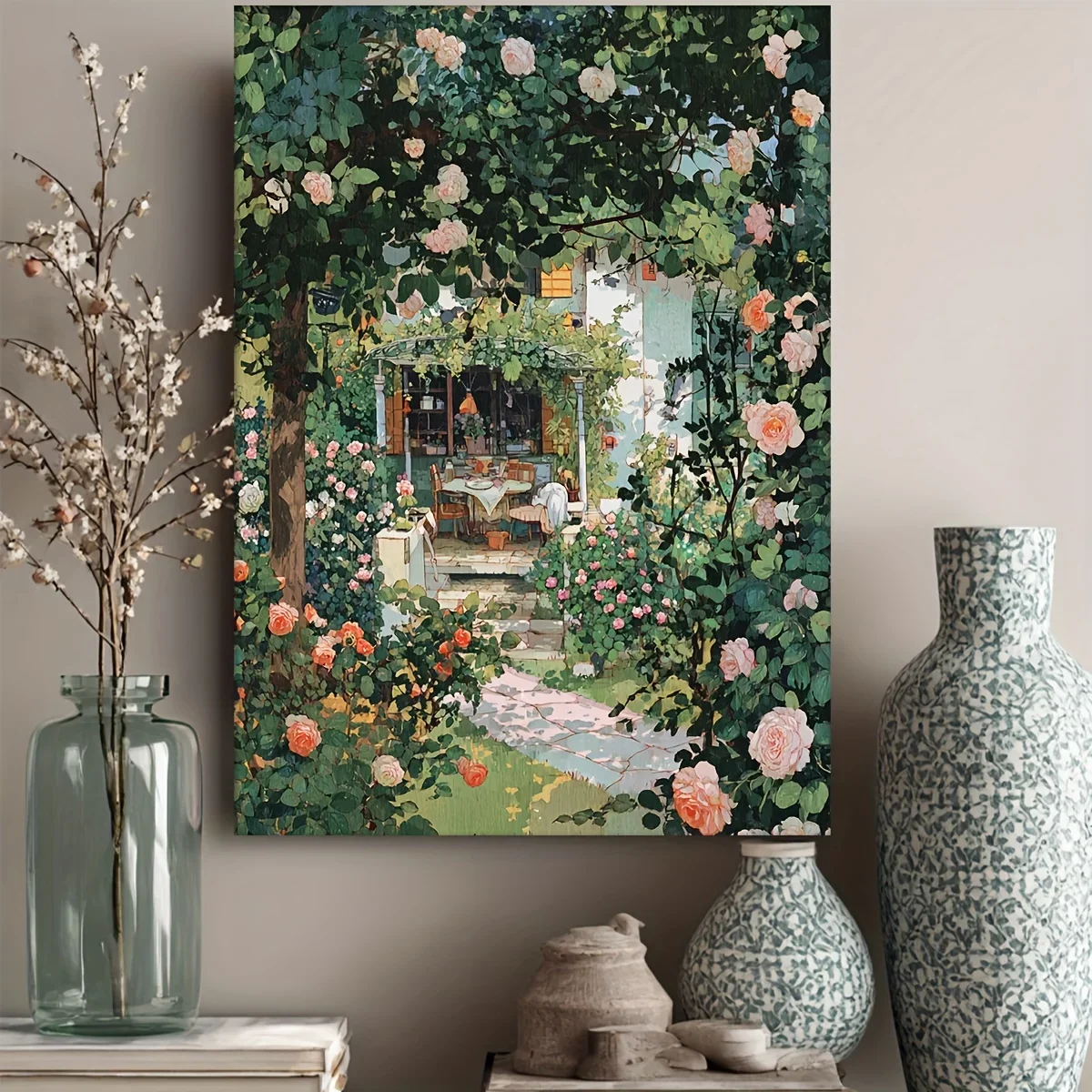 (No frame)1pc, Including Frame, 12X16 Inches [2D Flat] Humorous Manga-Style Vintage Artwork, Vintage English Cottage Illustra