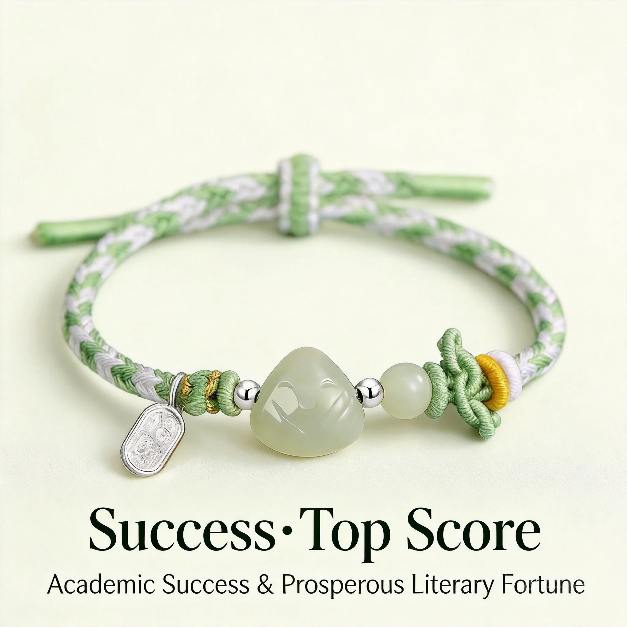 

Chinese Style Hetian Jade Zongzi Sterling Silver Lucky Charm Braided Bracelet Dragon Boat Festival Good Luck Academic Success