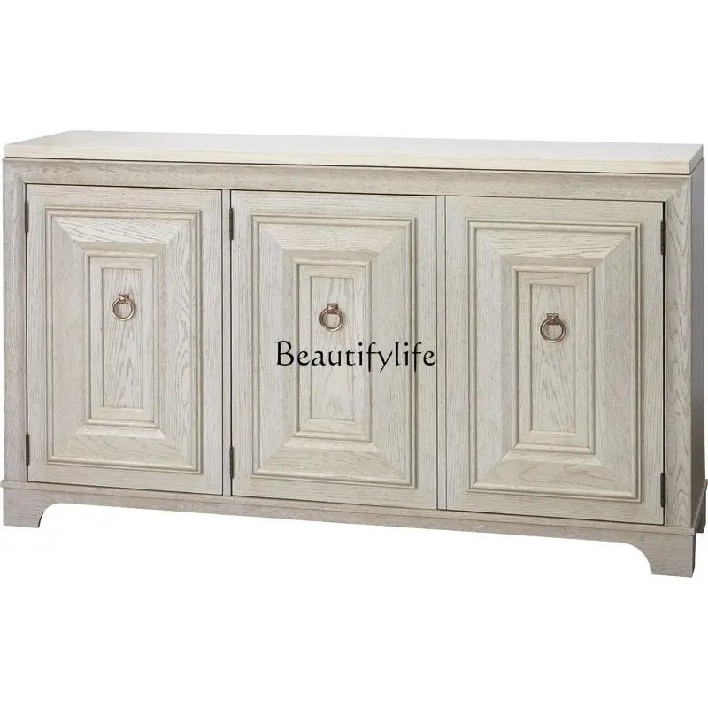 

French white old three-door solid wood wine storage cabinet simple modern American style