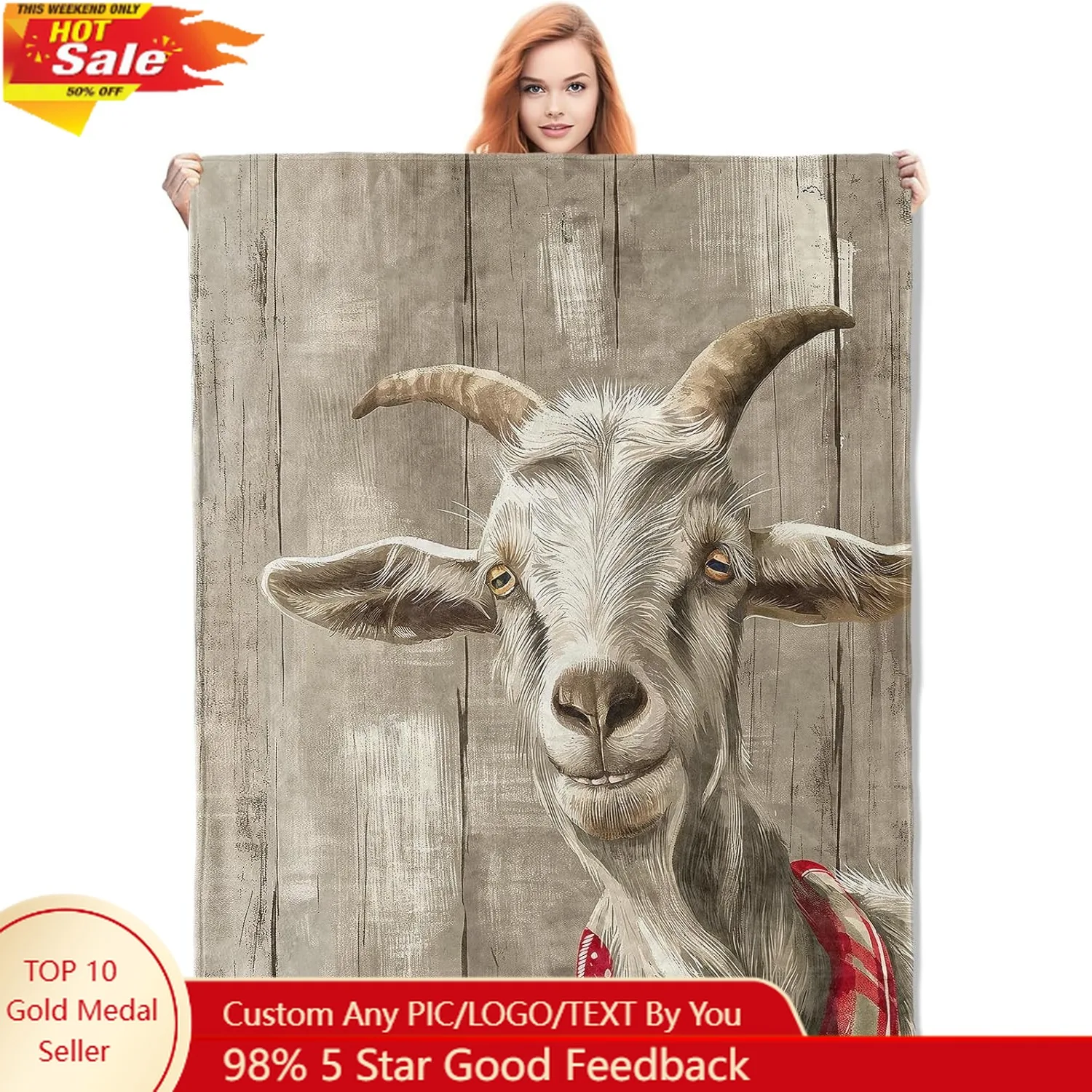 

Goat Blanket Rustic Goat Flannel Fleece Throw for Kids Adults Ultra-Soft Warm Home Decor Blanket Goat Gifts Custom blankets